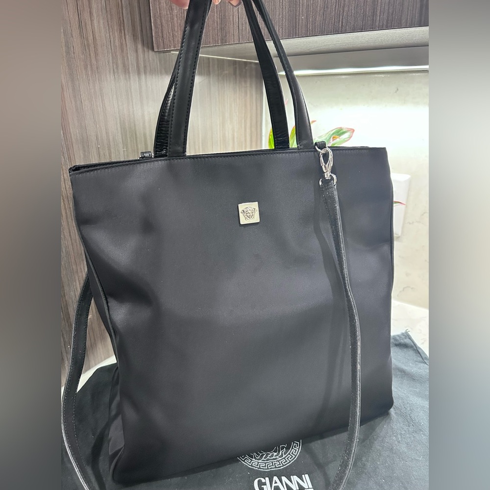Versace Black Structured Tote Bag with Minimalist Design